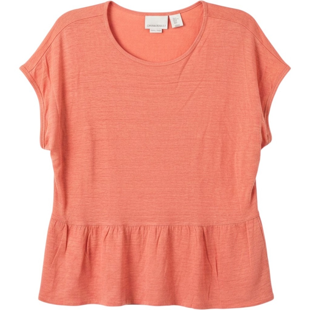 Cynthia Rowley Womens Coral Peach Short Sleeve Peplum Hem Top 100% Linen Slub XL